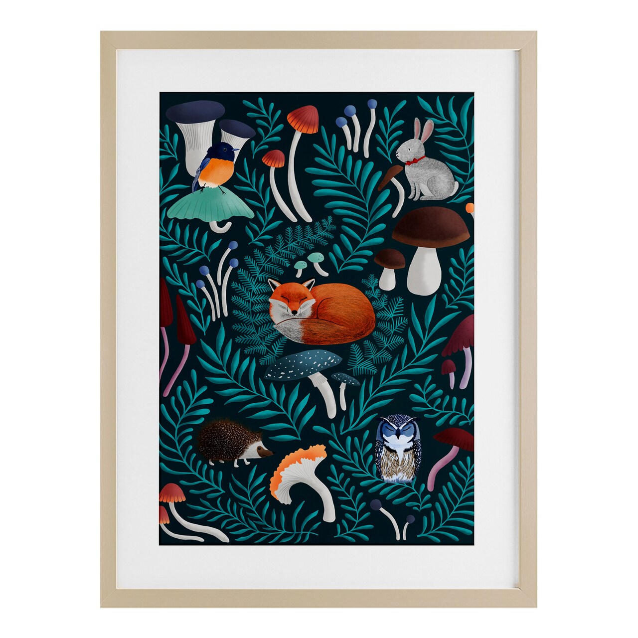 Stupell Industries Woodland Animals & Botanical Sprigs Framed Print Under Glass, design by Metka Hiti